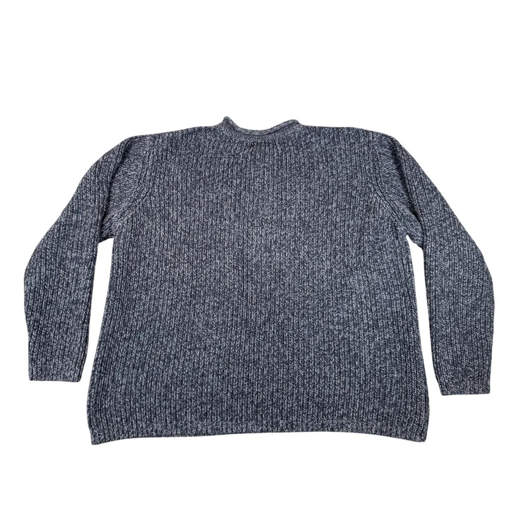 LL Bean Mens Henley Sweater Blue Marled Cotton Knit Pullover 0BJA9 Medium Reg